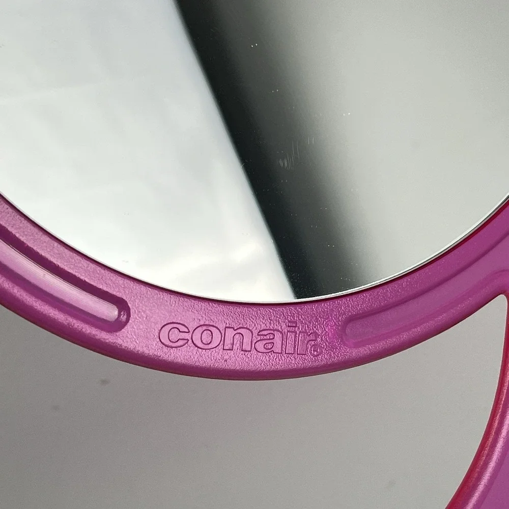 Vintage‎ Y2K Conair Hand Mirror Round Translucent Hot Pink Plastic 2003 11 x 7.5
